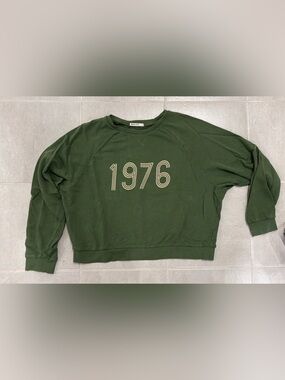 Marine Layer Olive Green "1976" Crewneck Sweatshirt cropped 100% cotton